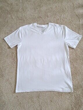 Kenneth Cole New York White V-Neck Short Sleeve Tee Casual Cotton Blend Classic
